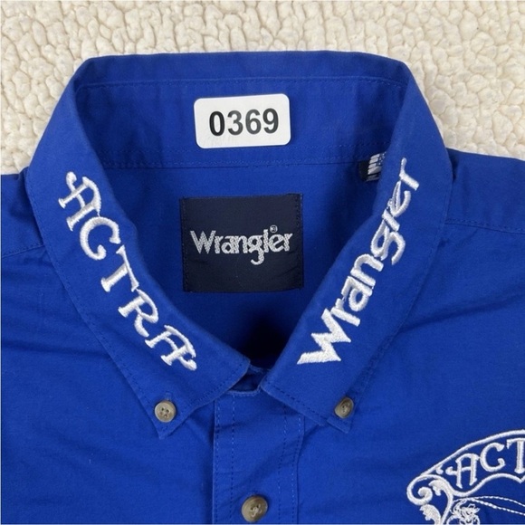 Wrangler National Patriot ACTRA Western Shirt Blue Men’s Large Tall Embroidered - Picture 4 of 8